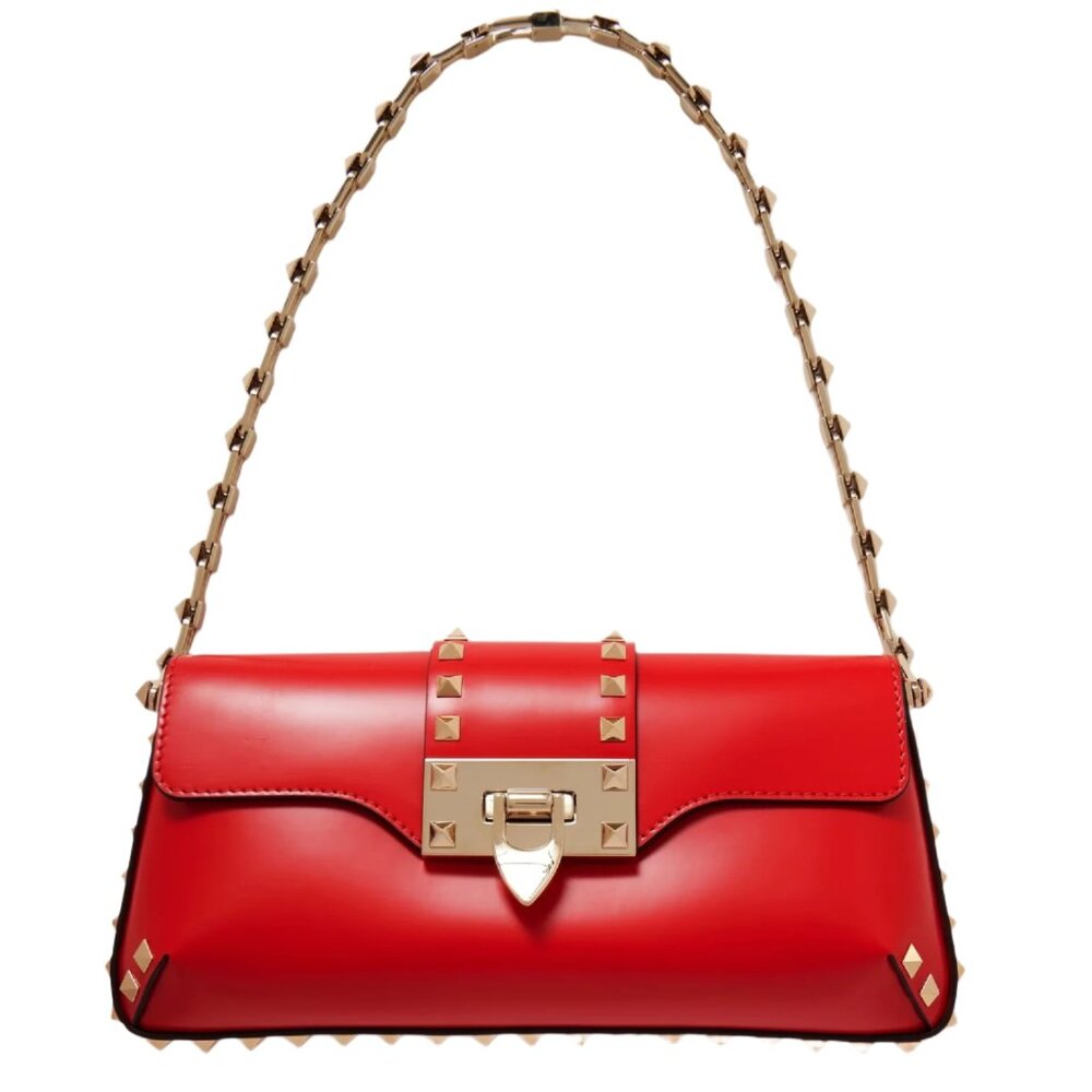 Valentino Garavani Rockstud leather shoulder bag in Red
